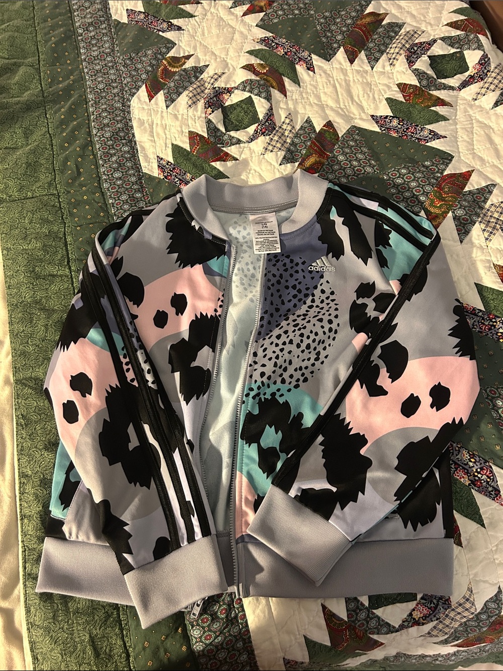 adidas Girls' Pastel Leopard Print Track Jacket - Pink, Black, Mint
